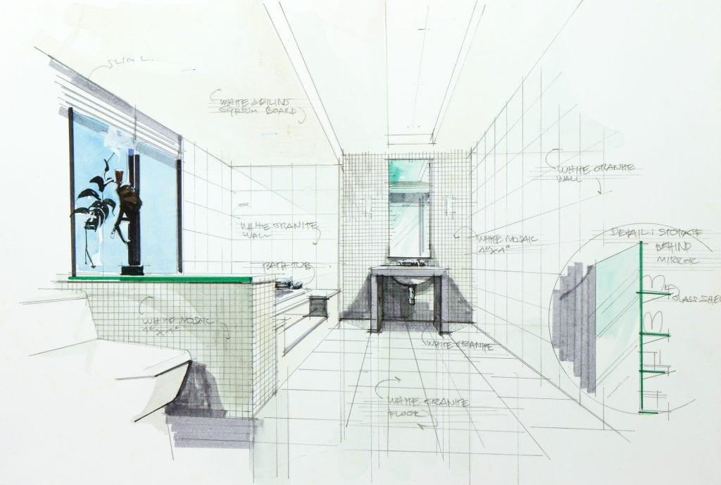sketch of a bathroom plan